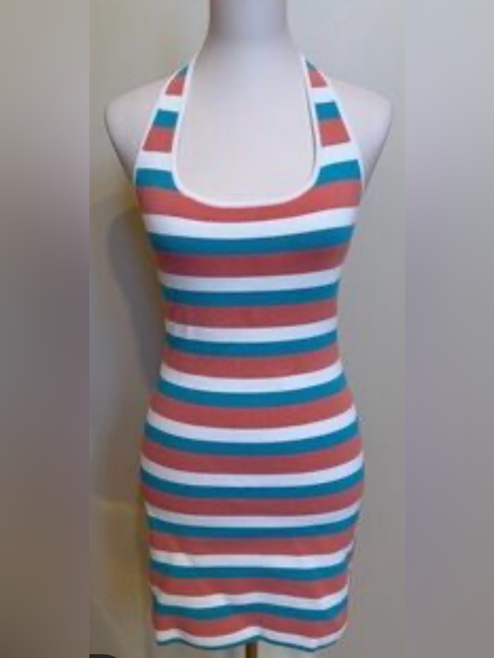 Babaton ARTZIA Striped Scoop Neck Tank Dress in Coral, Teal & White